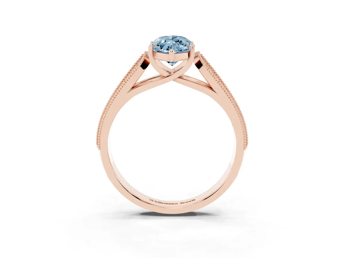 Fancy Blue Marquise Cut Cut Pave Split Shank Engagement Ring with Four-Prong Setting Rose gold