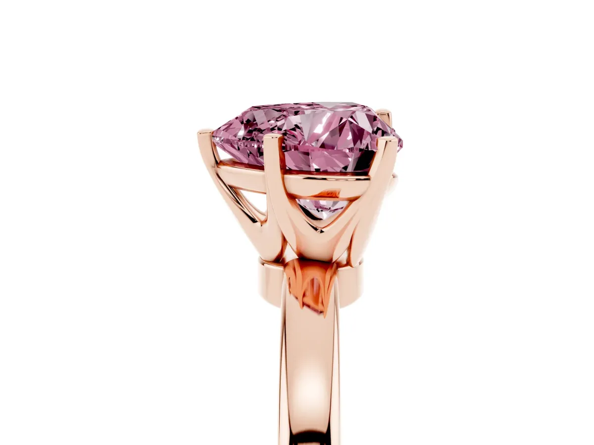 Fancy Pink Heart Cut Solitaire Diamond Ring with Six-Prong Setting on a Classic Band Rose gold