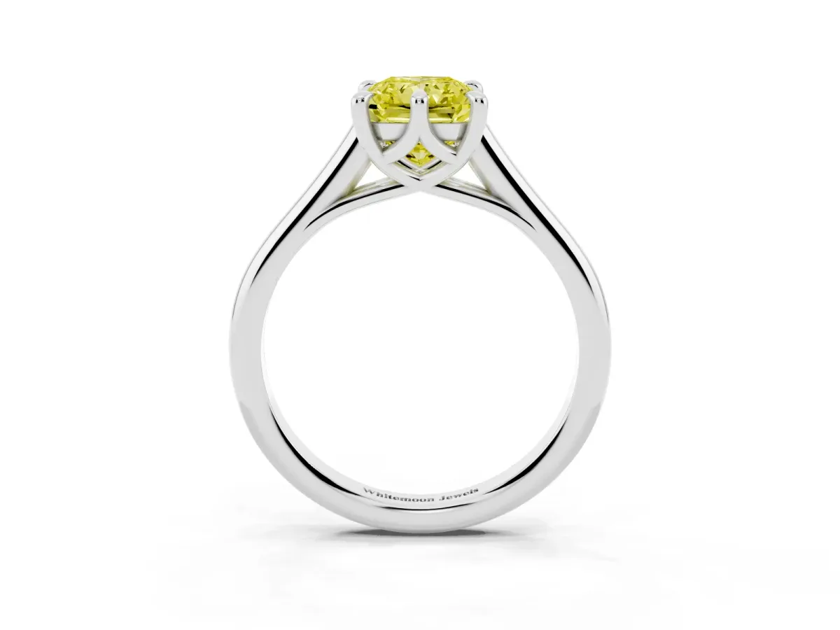 Fancy Yellow Radiant Cut Solitaire Engagement Ring with Six-Prong Setting and Classic Band Platinum