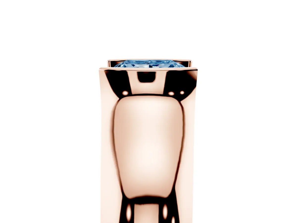 Fancy Blue Princess Cut Solitaire Bezel Set Diamond Ring with Wide Band Rose gold