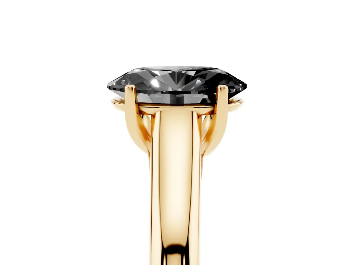 Fancy Black Oval Cut Solitaire Engagement Ring with Tapered Band and Four-Prong Setting Yellow gold