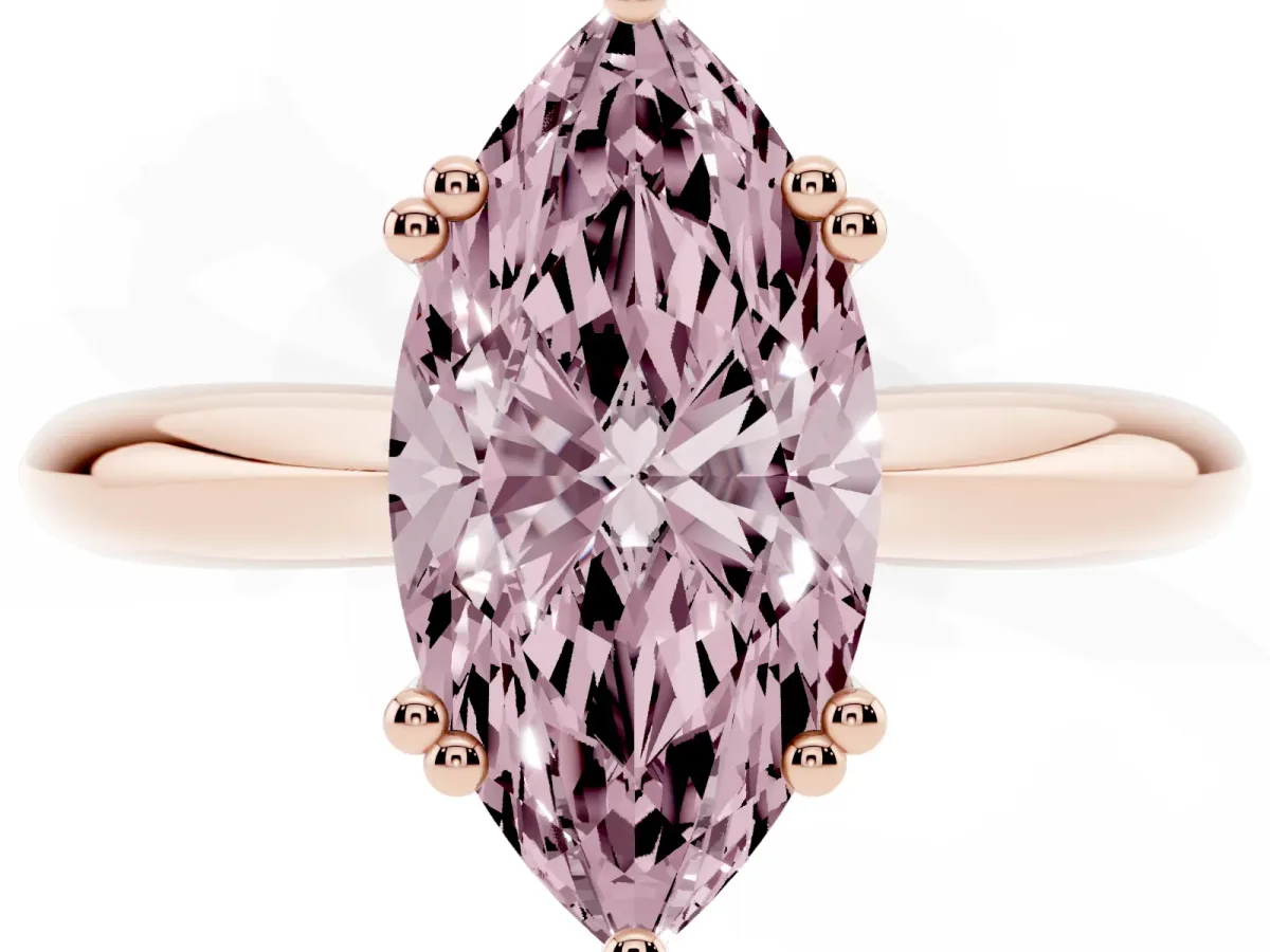 Fancy Pink Marquise Cut Cut Solitaire Engagement Ring with Tapered Band and Four-Prong Setting Rose gold