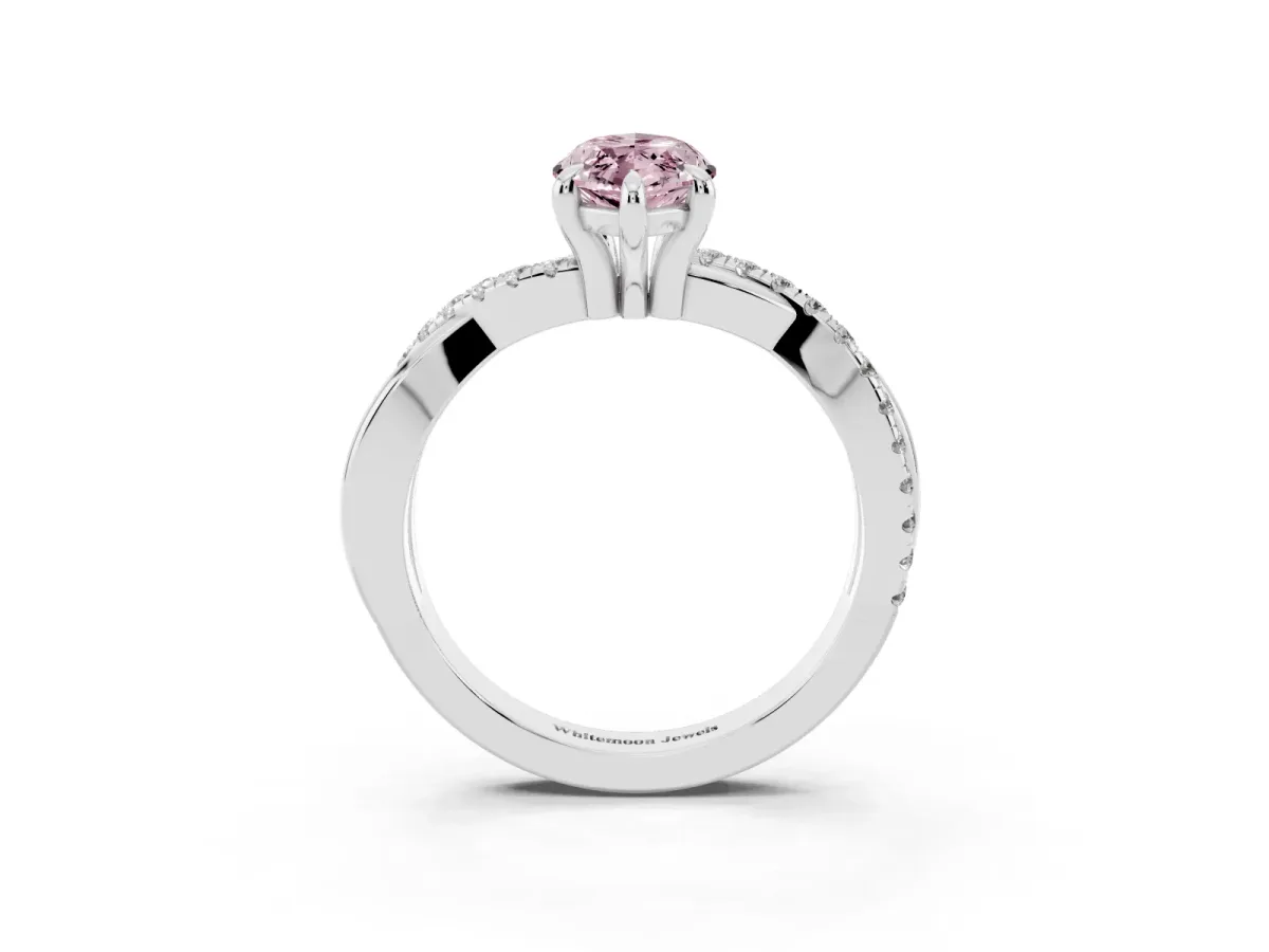 Fancy Pink Marquise Cut Cut Diamond Twist Band Solitaire with Prong Setting Silver