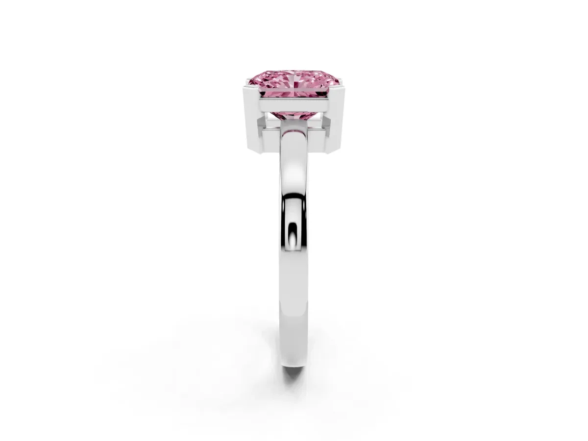 Fancy Pink Radiant Cut Cut Solitaire Ring with Four-Prong Setting and Classic Band Silver