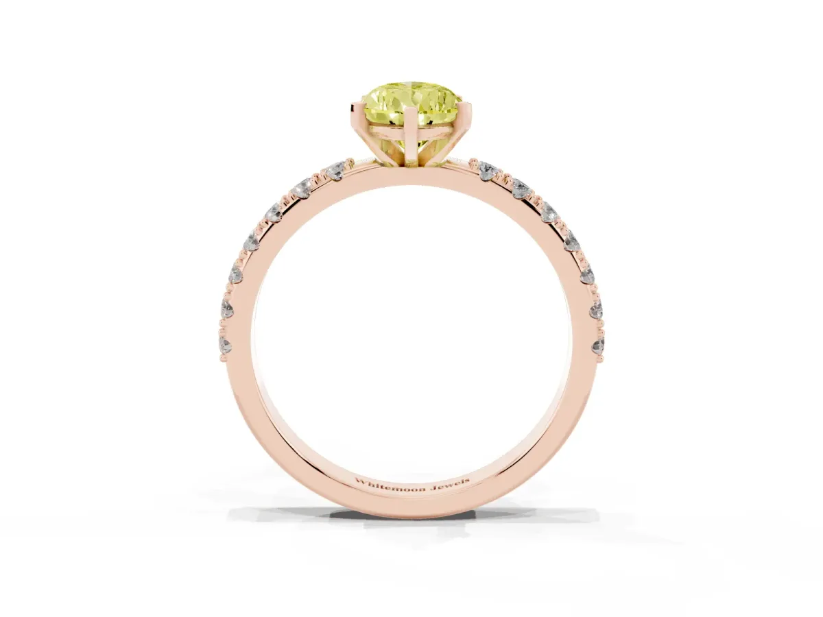 Fancy Yellow Pear Cut Diamond Solitaire Pavé Band with Four-Prong Setting Rose gold