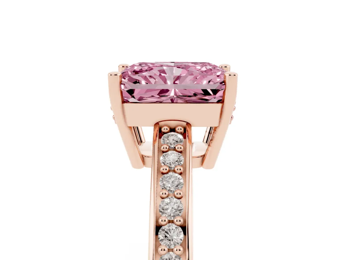 Fancy Pink Radiant Cut Solitaire Pavé Band Prong Setting Ring Rose gold