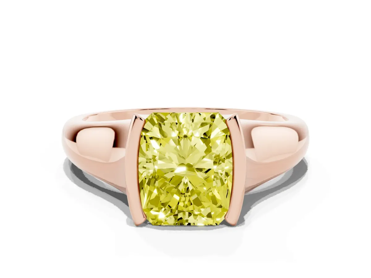 Fancy Yellow Radiant Cut Solitaire Tension Set Diamond Ring with Split Shank Band Rose gold