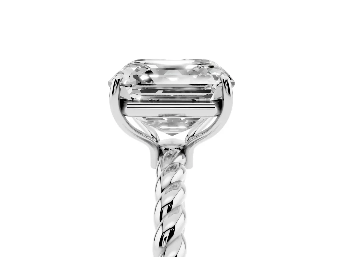 Asscher Cut Solitaire Twisted Band 4-Prong Ring Silver