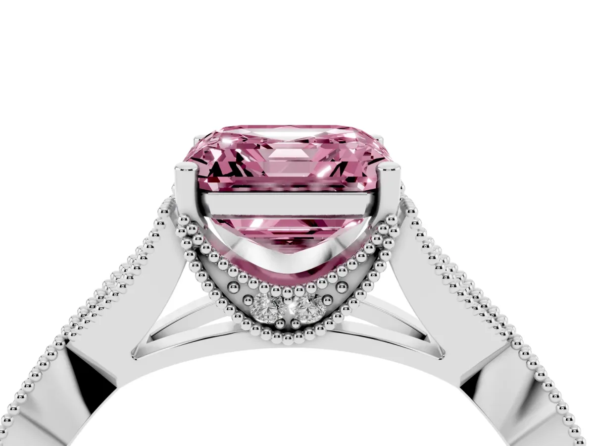 Fancy Pink Asscher Cut Cut Diamond Twisted Band with Milgrain Pave Setting and Four-Prong Setting Silver