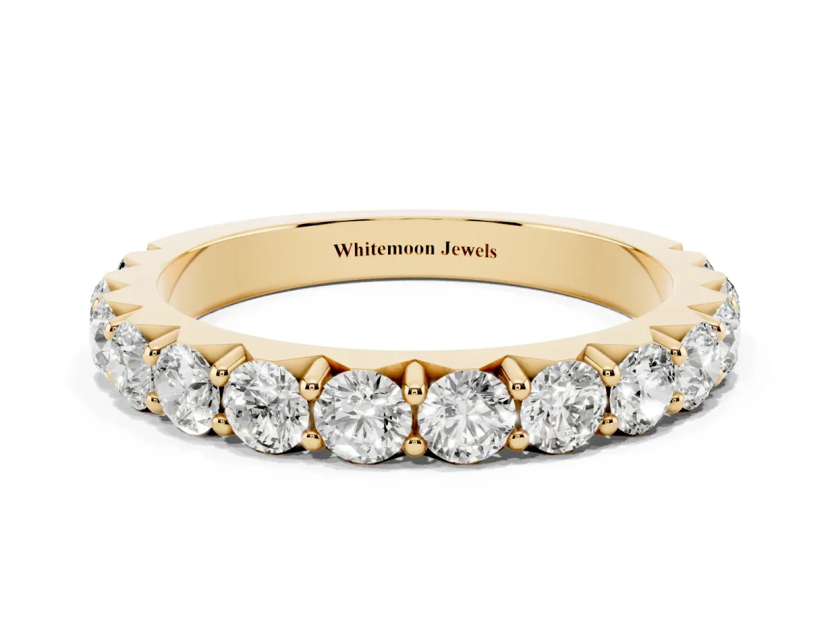 Round Diamond Half Eternity Band with Classic Prong Setting Yellow gold