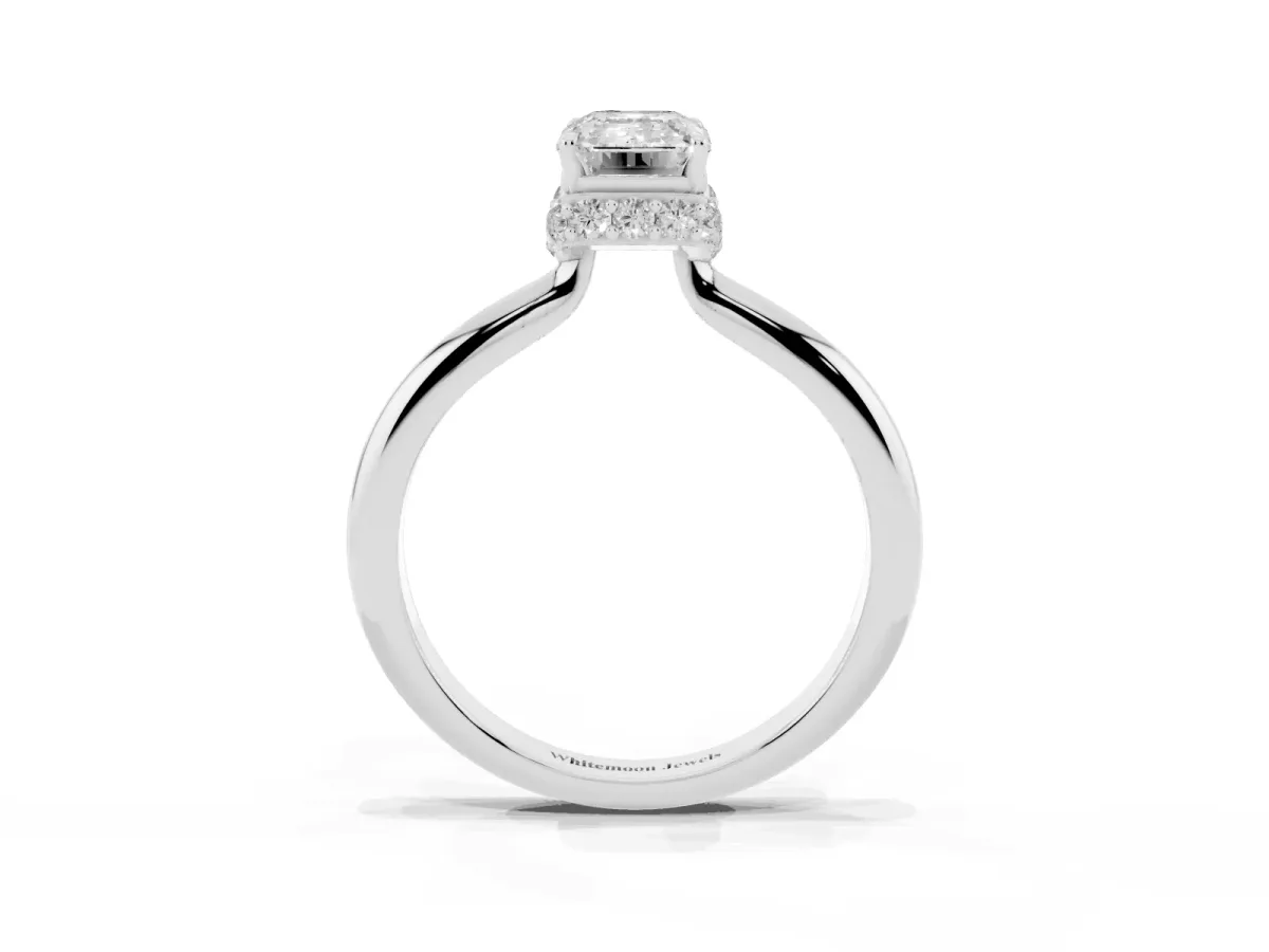 Emerald Cut Brilliant Solitaire Engagement Ring with Six-Prong Setting and Classic Band Platinum