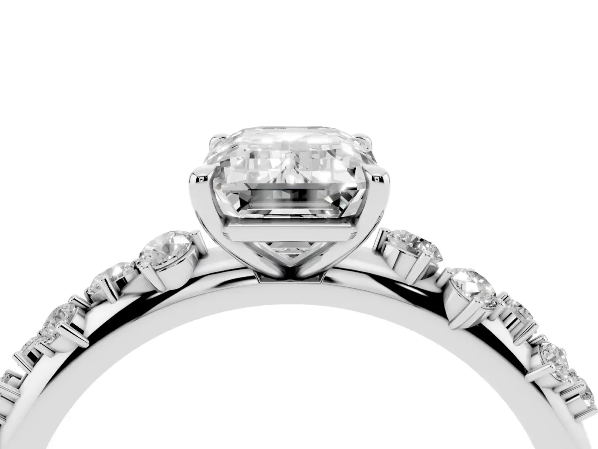 Emerald Cut Diamond Cluster Prong-Set Solitaire Ring White gold
