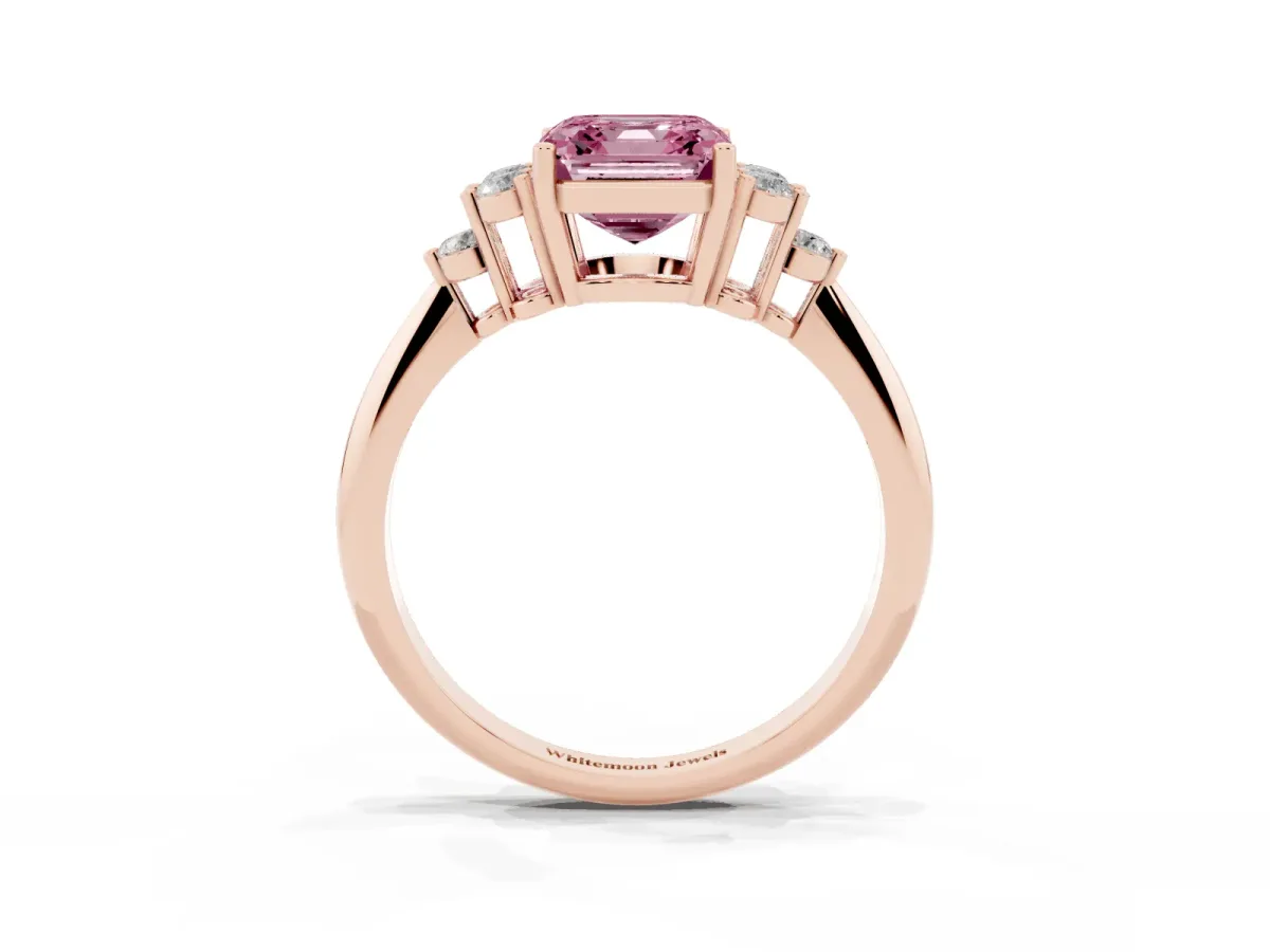 Fancy Pink Asscher Cut Cut Diamond Cluster Ring with Solitaire Band and Four-Prong Setting Rose gold