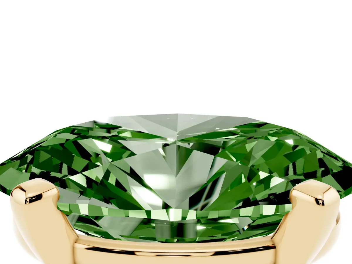Fancy Green Oval Cut Diamond Solitaire Ring with Prong Setting and Classic Band Yellow gold