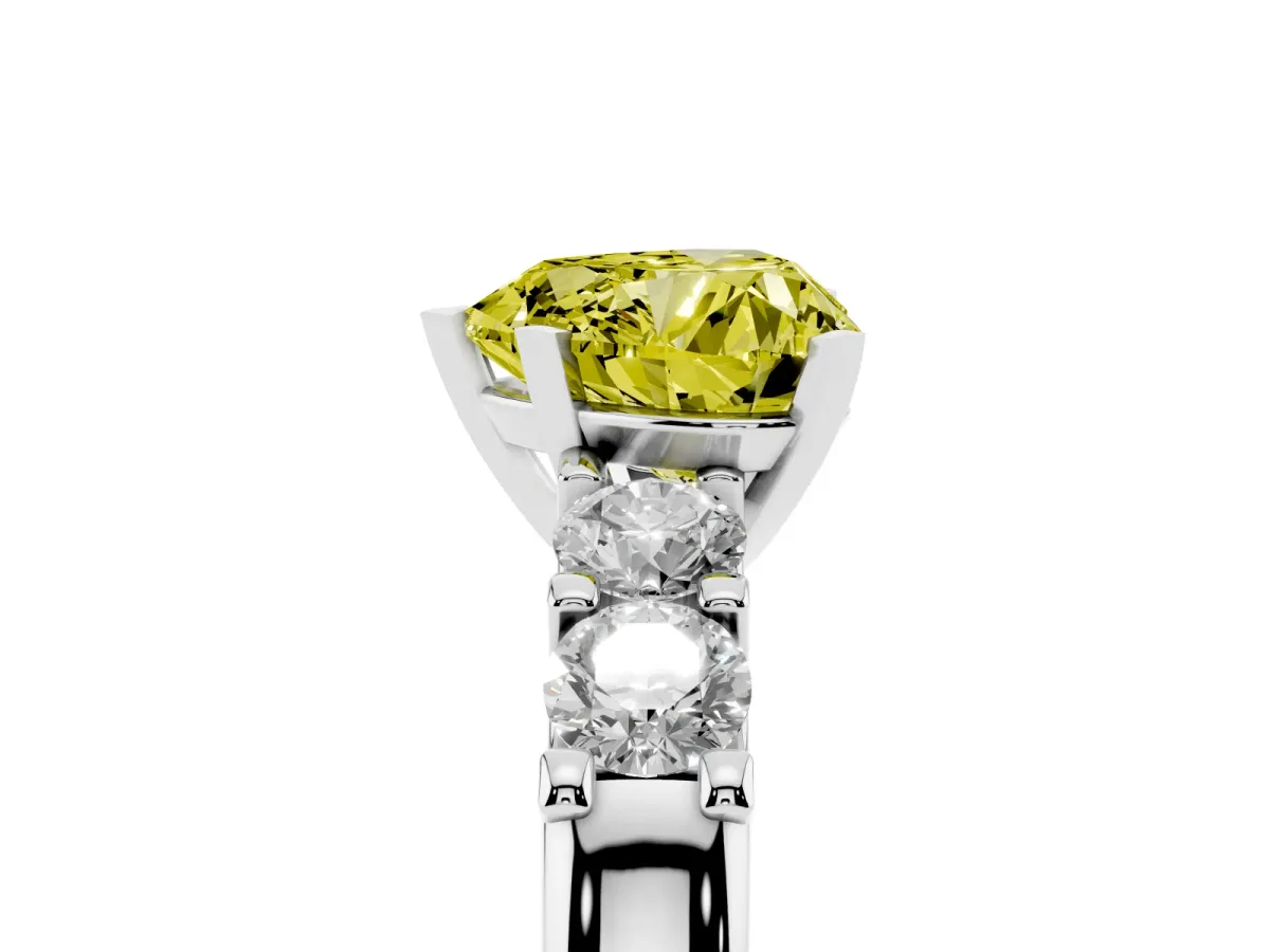 Fancy Yellow Heart Cut Brilliant Cut Diamond Five-Stone Prong Set Engagement Ring with Channel Band White gold