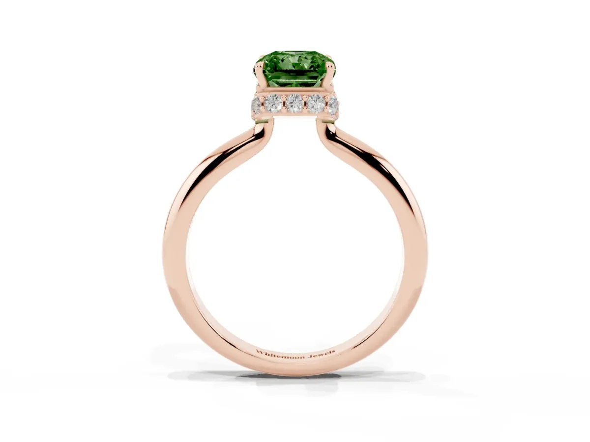 Fancy Green Radiant Cut Brilliant Solitaire Engagement Ring with Six-Prong Setting and Classic Band Rose gold