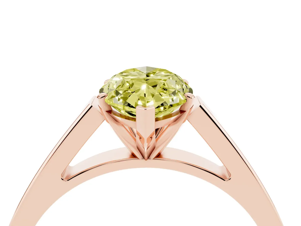 Fancy Yellow Marquise Cut Solitaire Engagement Ring with Four-Prong Setting and Tapered Band Rose gold