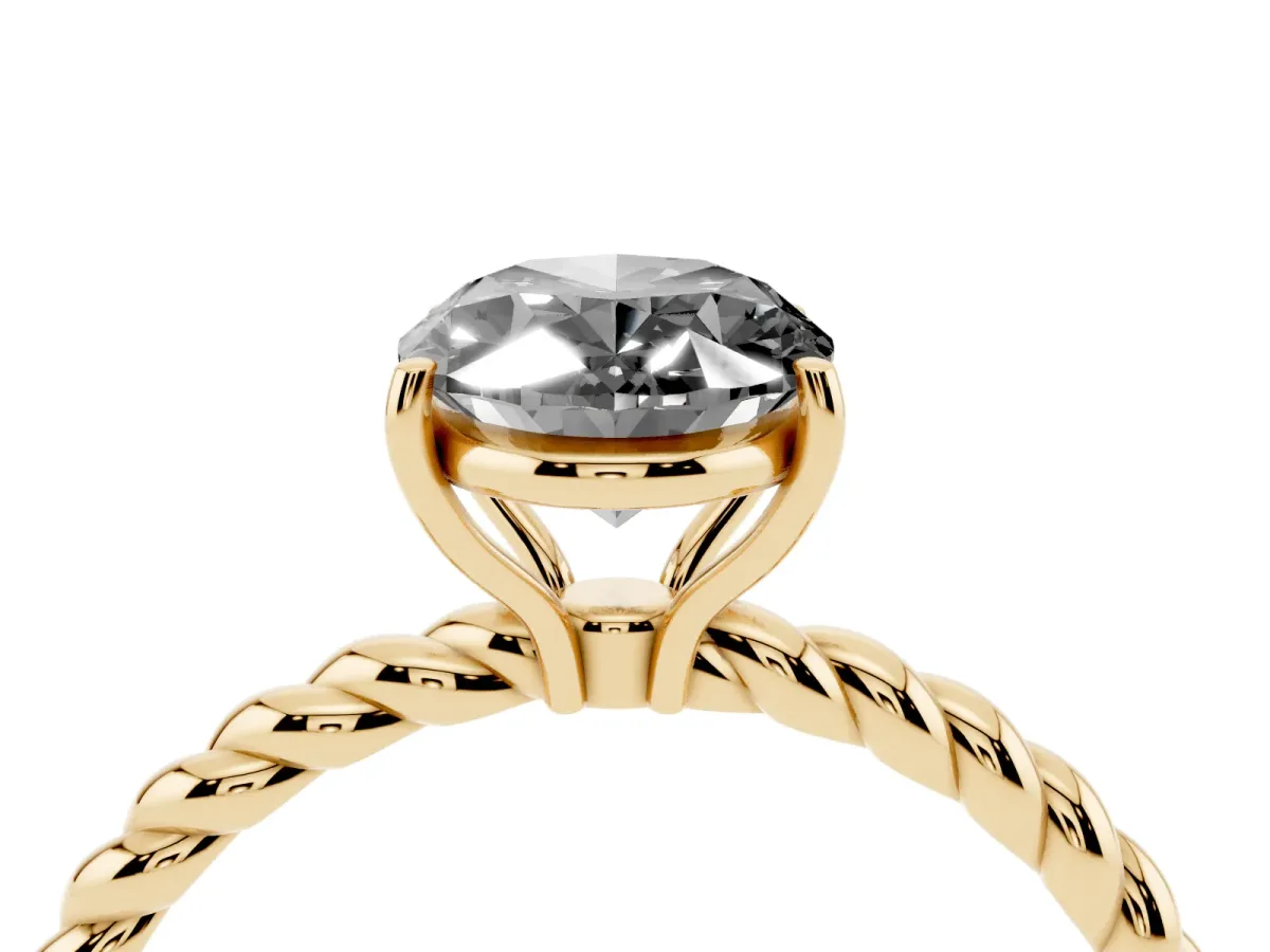 Fancy Black Oval Cut Solitaire Twisted Band 4-Prong Ring Yellow gold