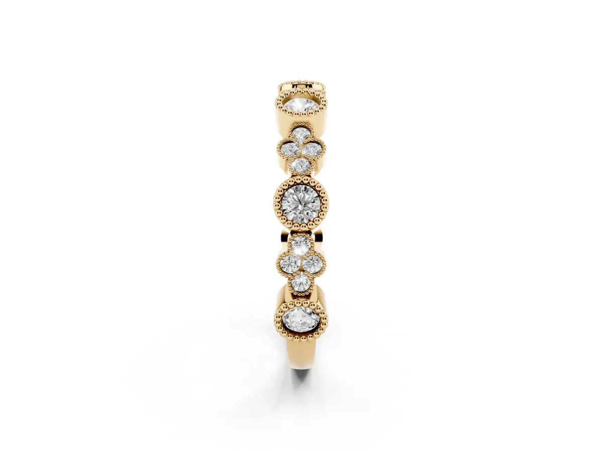 Milgrain Bezel Set Round Diamond Cluster Eternity Band Yellow gold