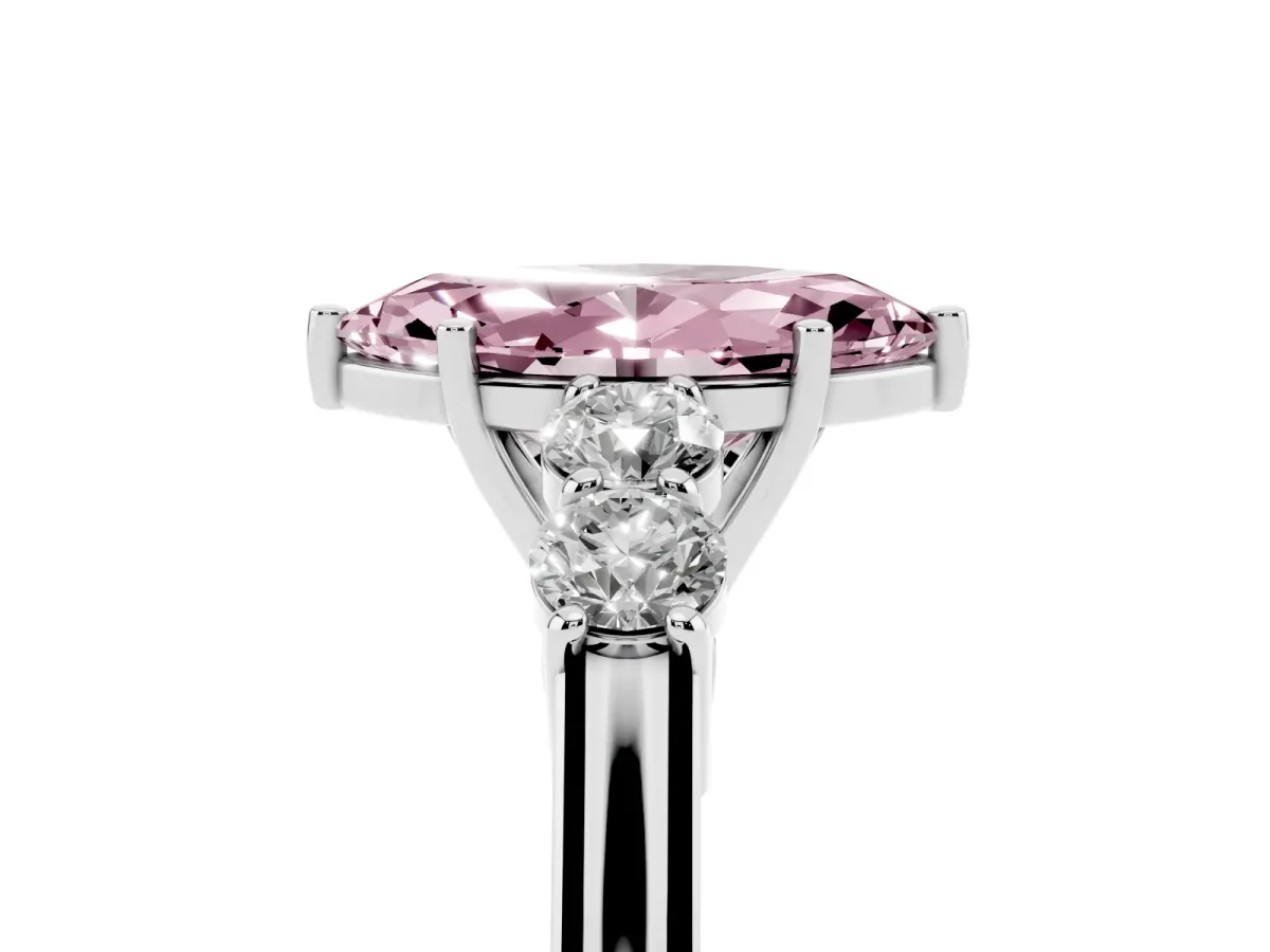 Fancy Pink Marquise Cut Cut Diamond Five-Stone Prong Set White Gold Ring Silver