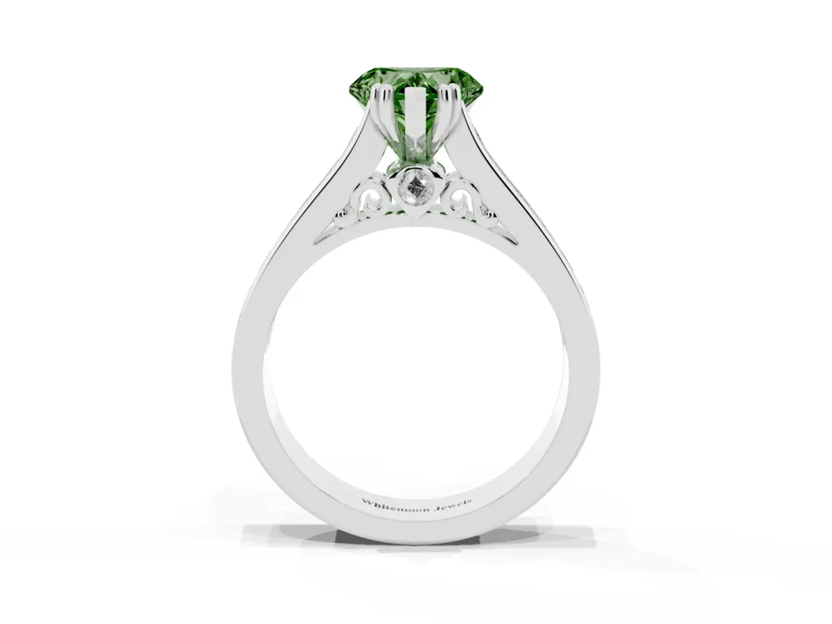 Fancy Green Heart Cut Cut Channel Set Solitaire Engagement Ring with Prong Setting Silver