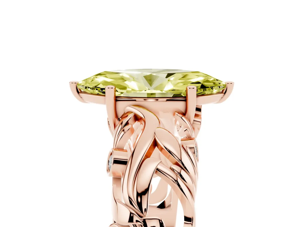 Fancy Yellow Marquise Cut Solitaire Diamond Leaf-Inspired Vine Band Ring with Prong Setting Rose gold