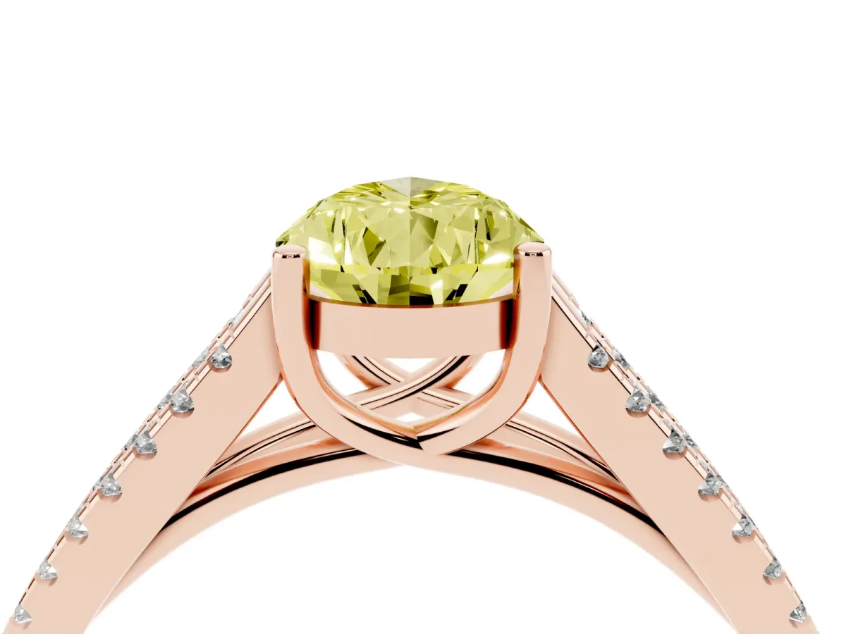 Fancy Yellow Pear Cut Diamond Solitaire Engagement Ring with Split Shank Pavé Band Rose gold