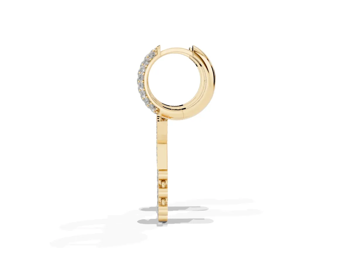 Round Diamond Initial X Huggie Hoop Earrings Yellow gold