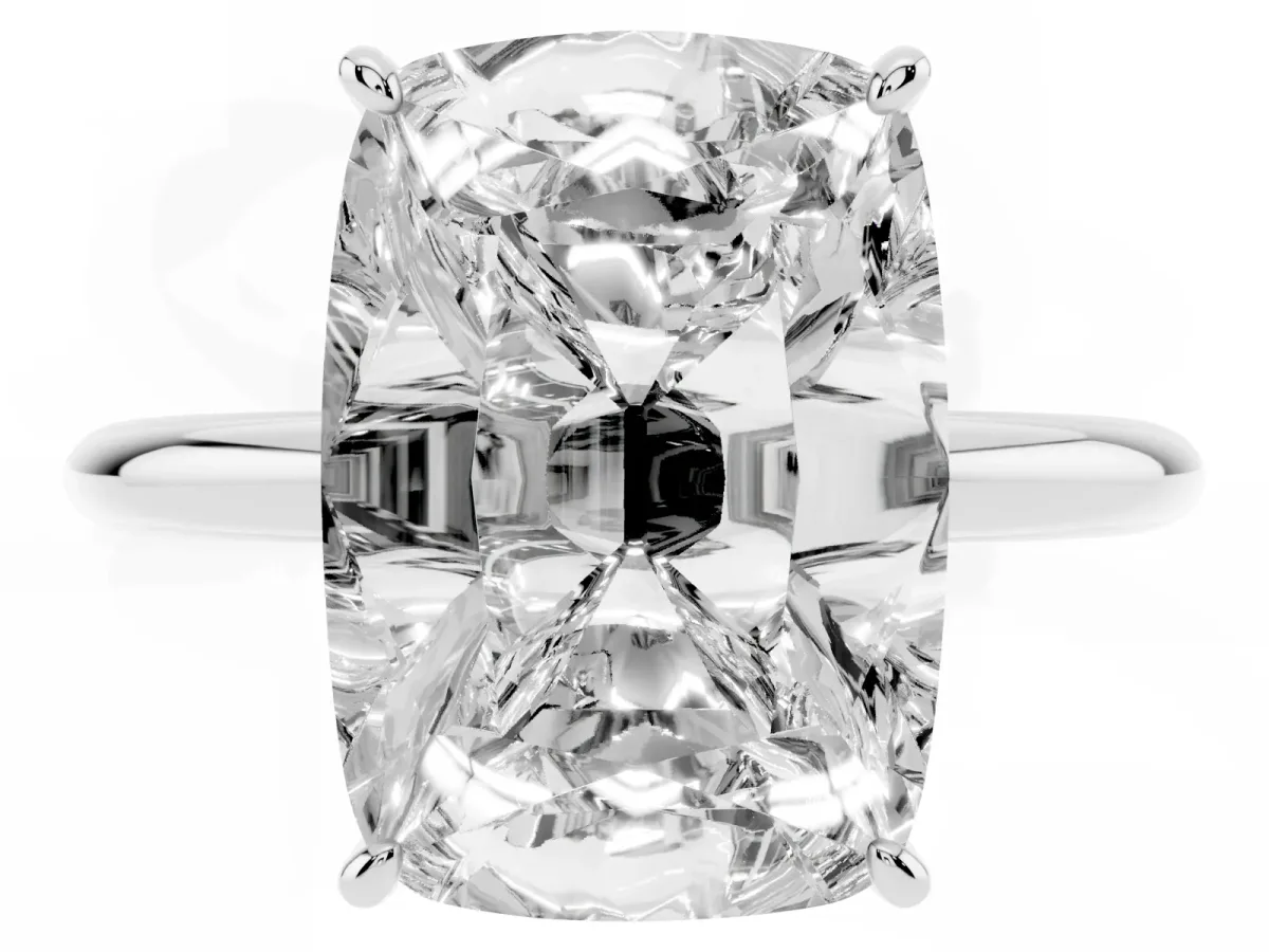Old Mine Elongated Cushion Diamond Classic Band Four Prong Solitaire Ring Silver