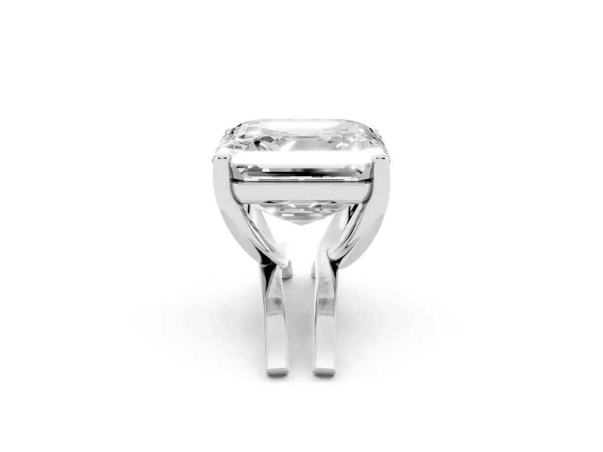 Asscher Cut Cut Diamond Solitaire Engagement Ring with Tapered Plain Band and Four-Prong Setting Silver