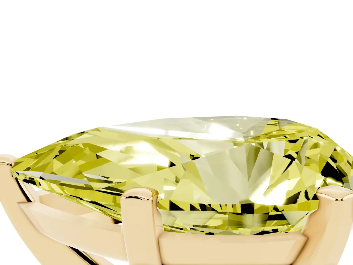 Fancy Yellow Pear Cut Diamond Solitaire Ring with Prong Setting and Classic Band Yellow gold