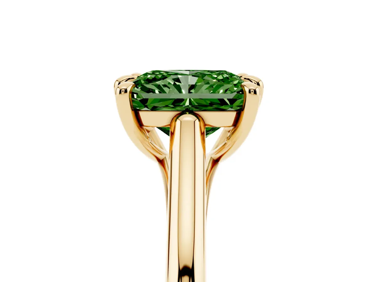 Fancy Green Radiant Cut Solitaire Engagement Ring with Six-Prong Setting and Classic Band Yellow gold