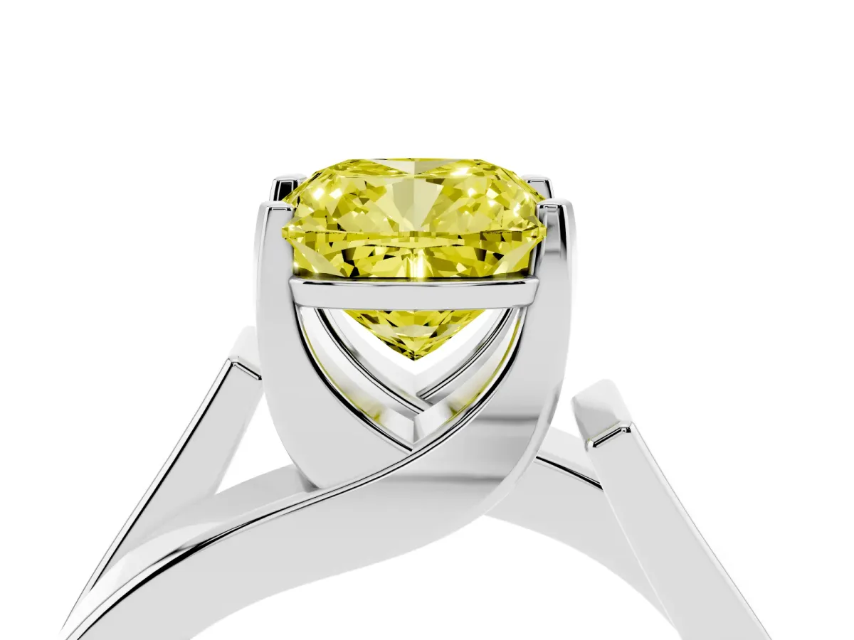 Fancy Yellow Modern Tension Set Cushion Cut Diamond Solitaire Wide Band Ring Platinum