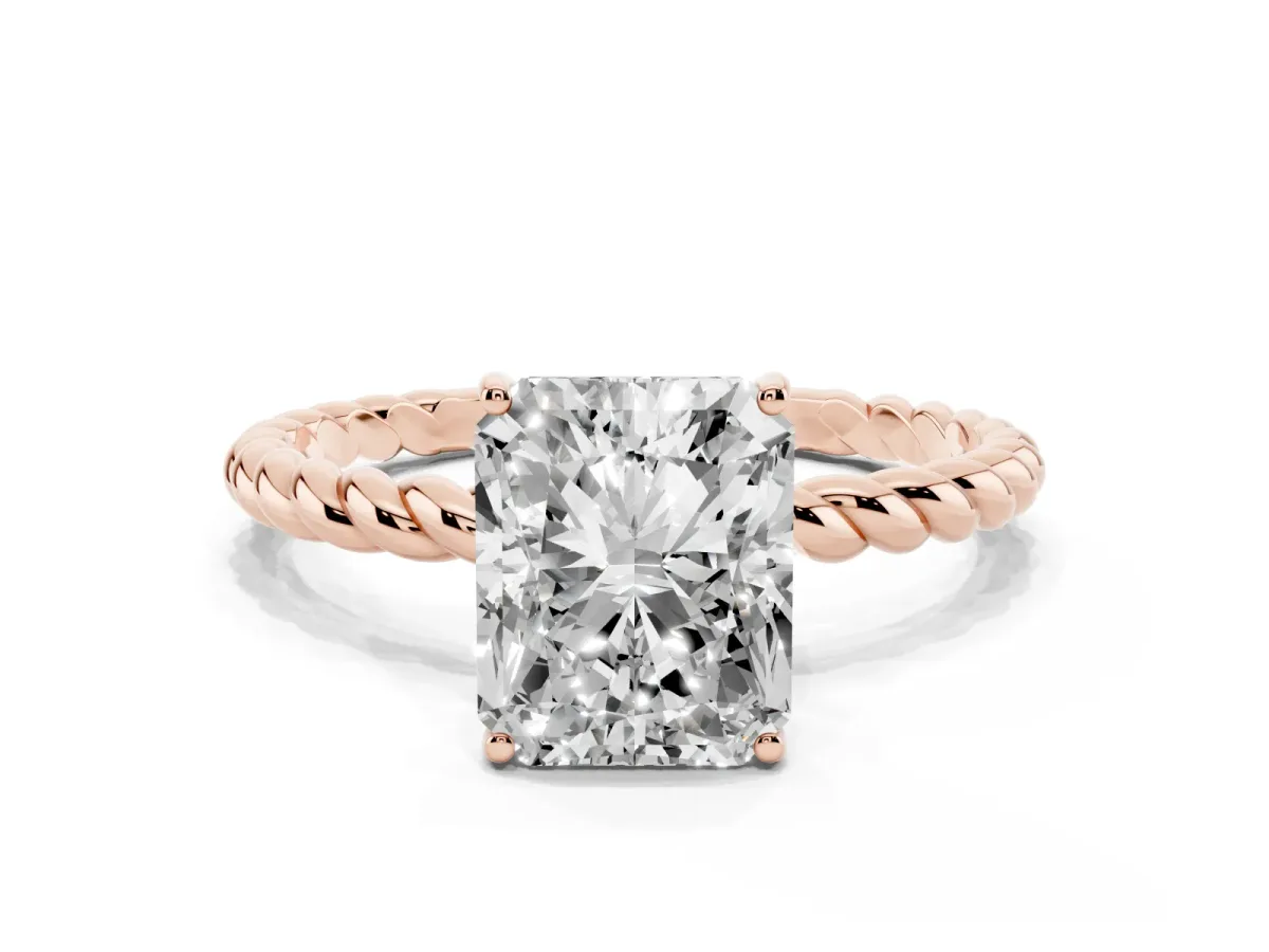 Radiant Cut Solitaire Twist Band Ring with Four-Prong Setting Rose gold