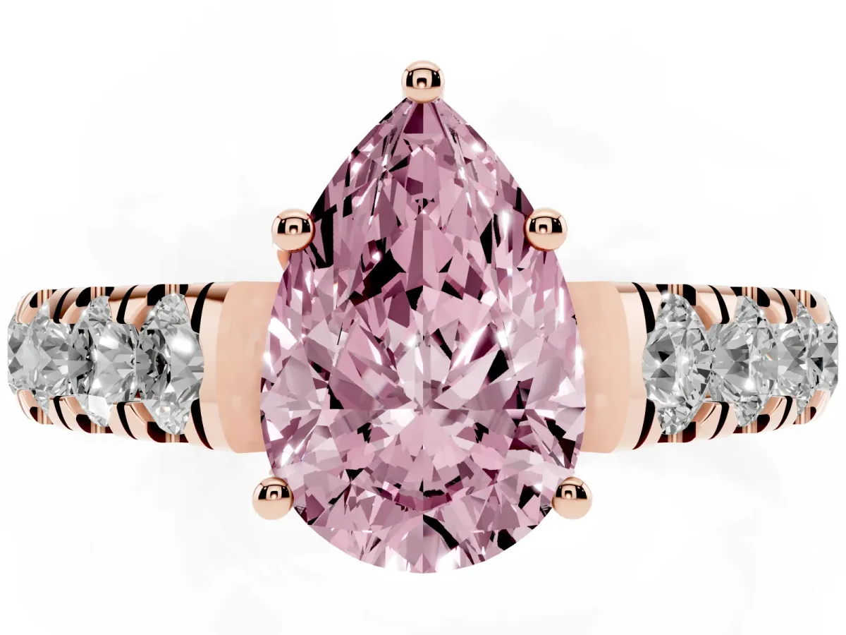 Fancy Pink Pear Cut Cut Diamond Solitaire Ring with Micro Pave Band and Prong Setting Rose gold