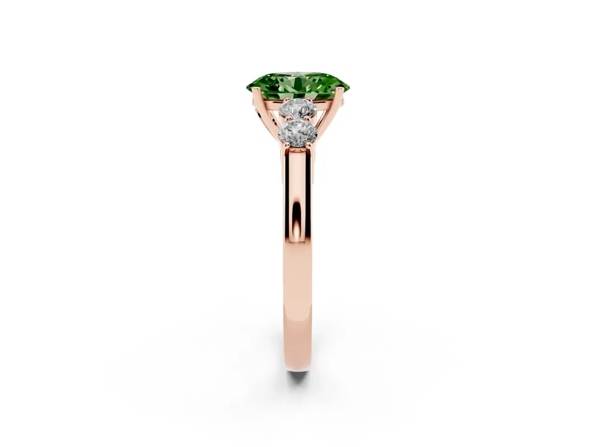 Fancy Green Oval Cut Cut Diamond Five-Stone Prong Set White Gold Ring Rose gold