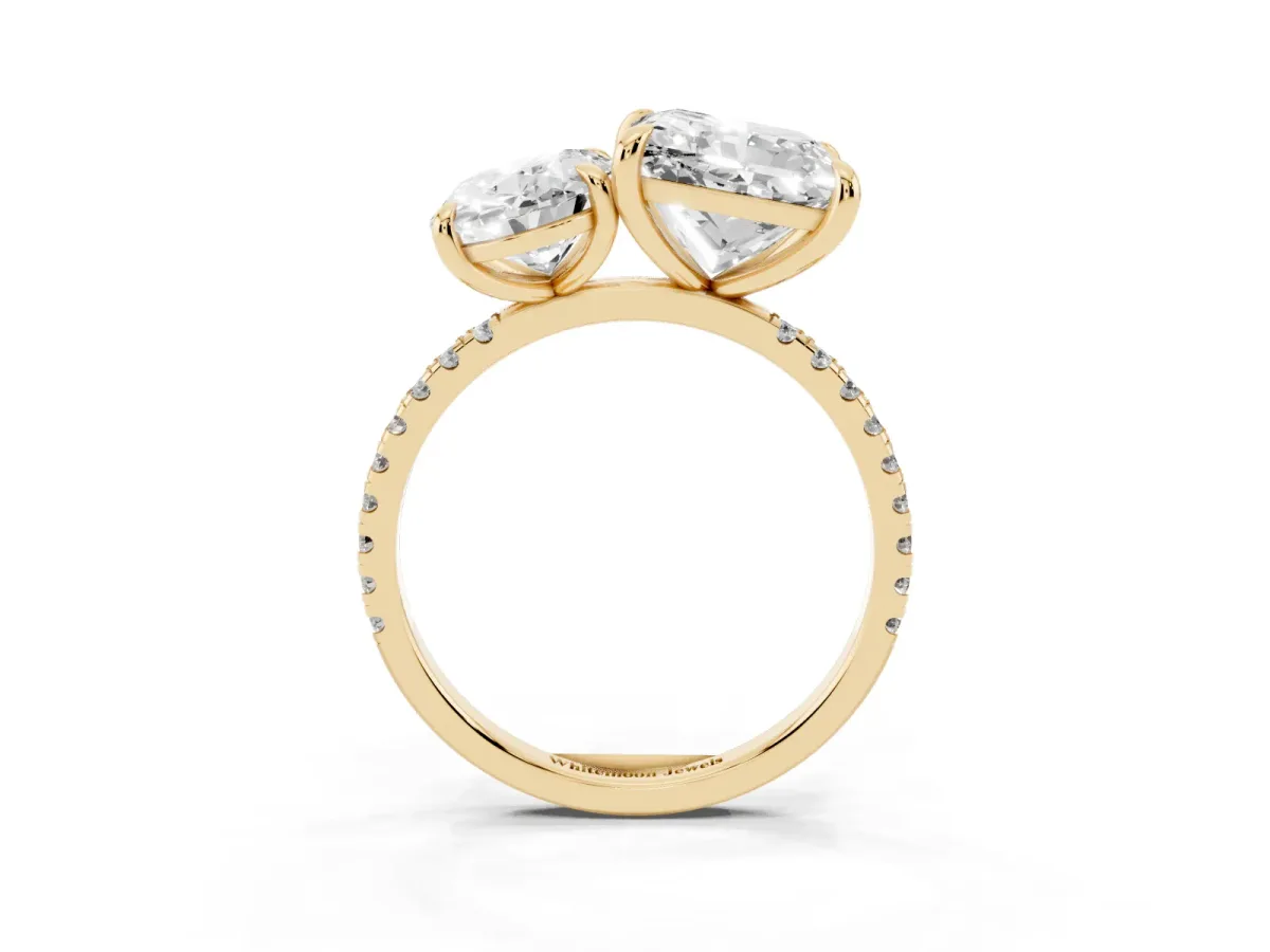 Oval and Princess Toi Moi Ring with Prong Setting and Pave Band Yellow gold