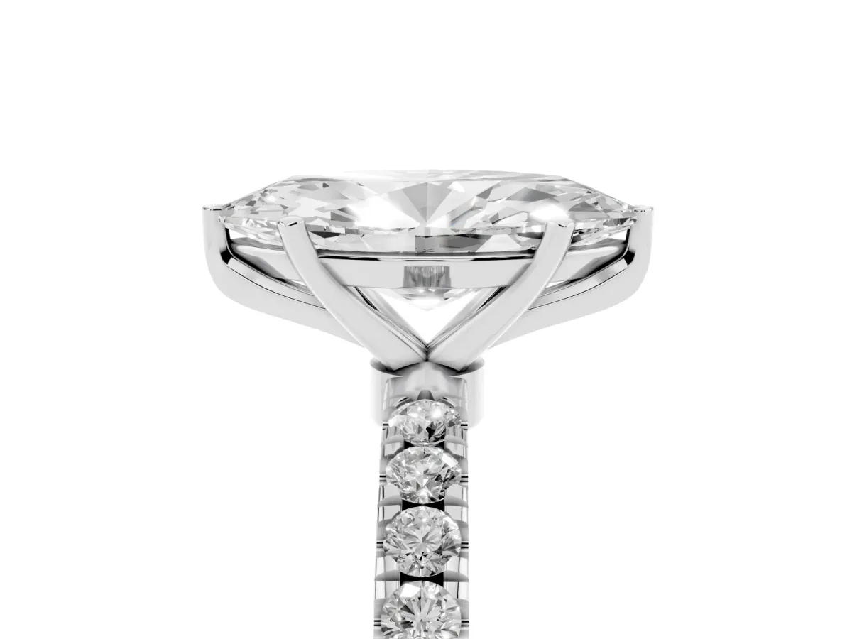 Marquise Cut Diamond Solitaire Ring with Pavé Accents and Four-Prong Setting Silver