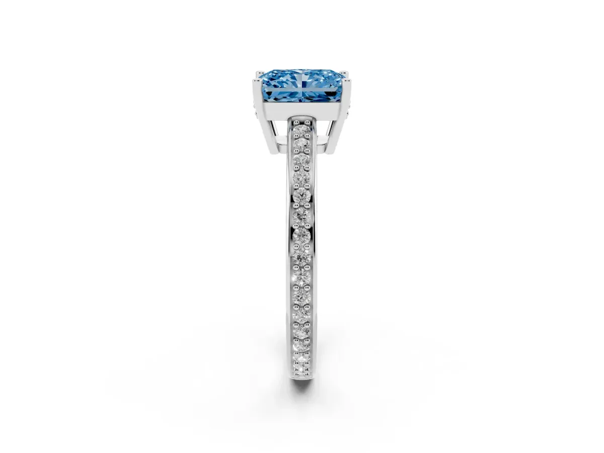 Fancy Blue Radiant Cut Solitaire Pavé Band Prong Setting Ring Platinum