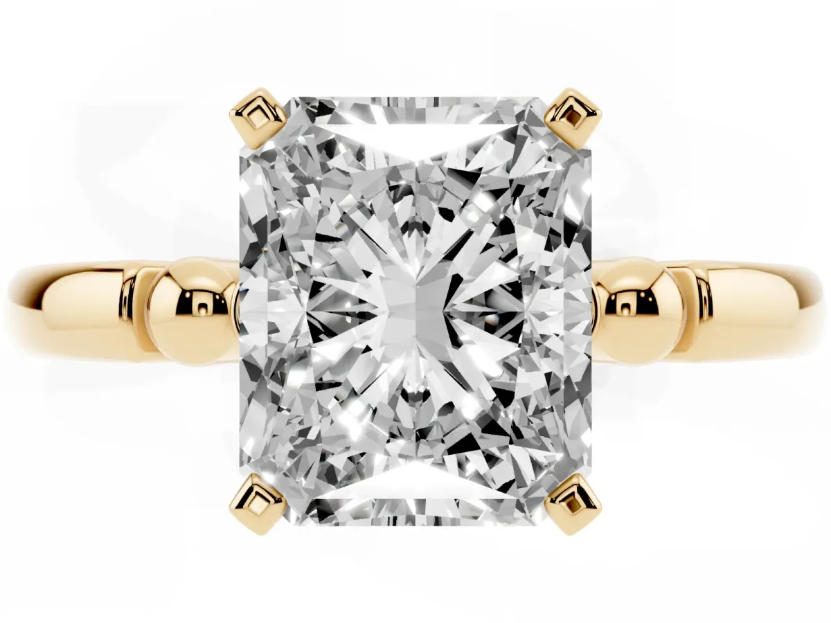 Radiant Cut Solitaire Beaded Band with Four-Prong Setting Yellow gold