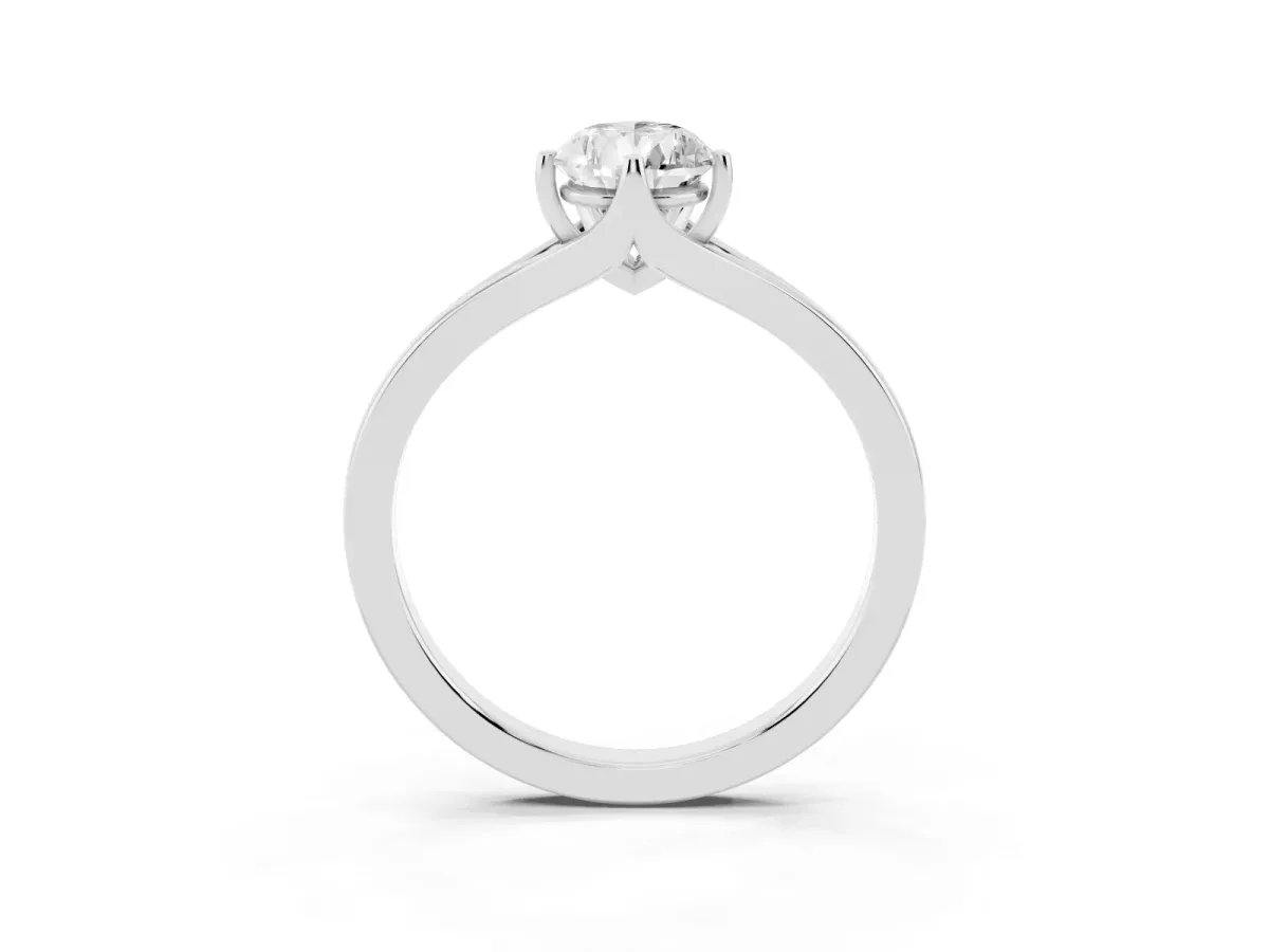 Pear Cut Solitaire Diamond Ring with Six-Prong Setting and Tapered Band Platinum