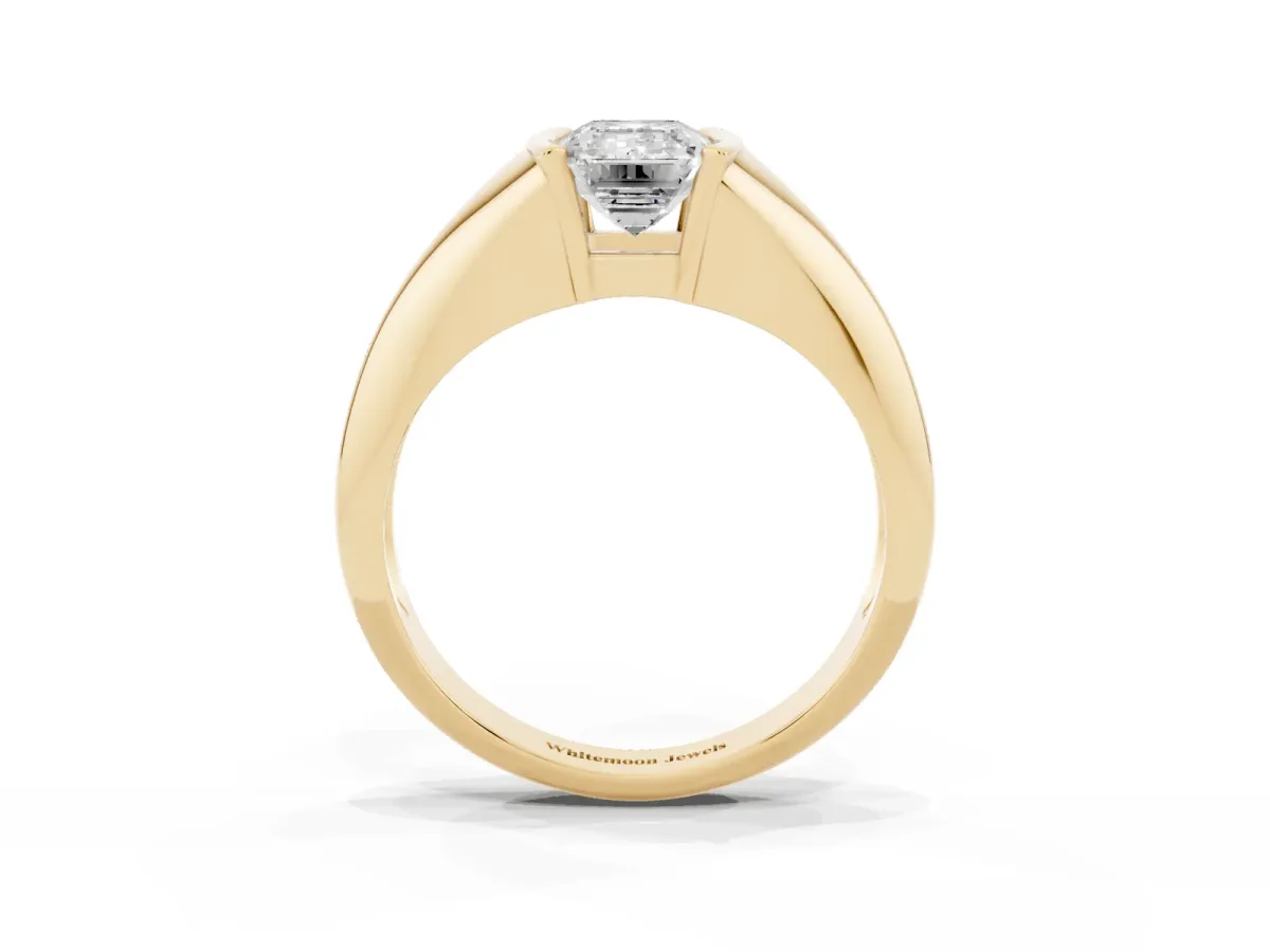 Emerald Cut Solitaire Tension Set Diamond Ring Yellow gold