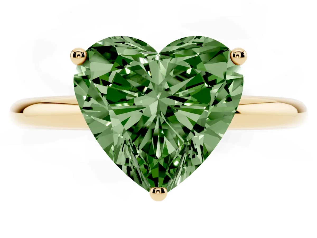 Fancy Green Heart Cut Cut Solitaire Engagement Ring with Four-Prong Setting and Classic Band Yellow gold
