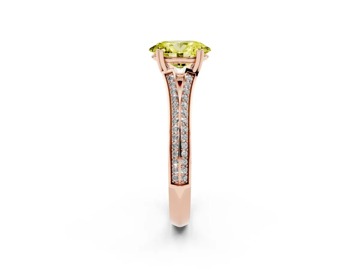 Fancy Yellow Oval Cut Diamond Split Shank Engagement Ring with Pavé Band Rose gold