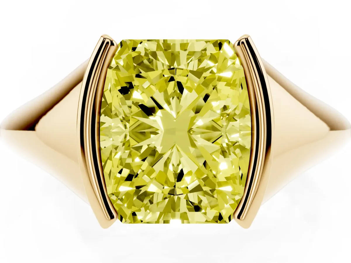 Fancy Yellow Radiant Cut Solitaire Tension Set Diamond Ring Yellow gold