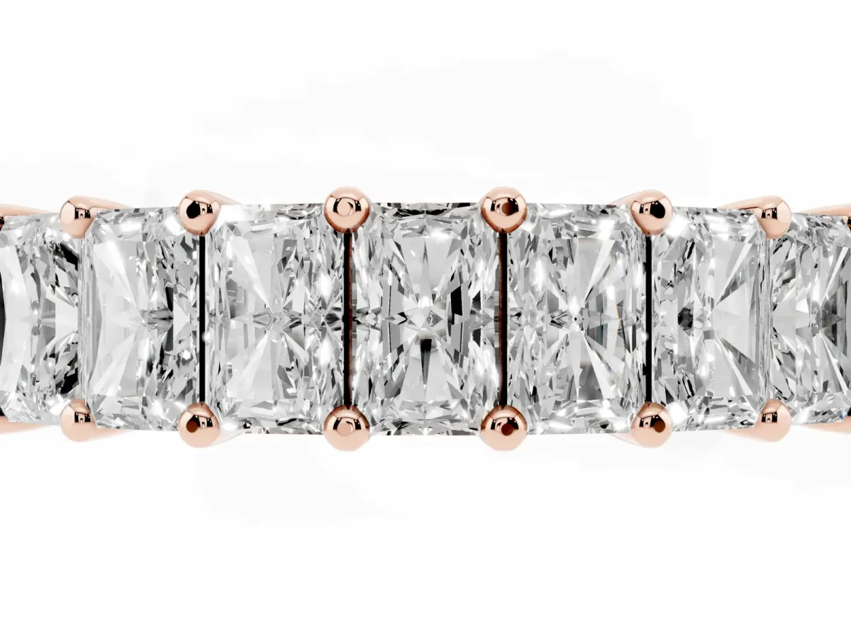 radiant Cut eternity band with shared prong setting Rose gold