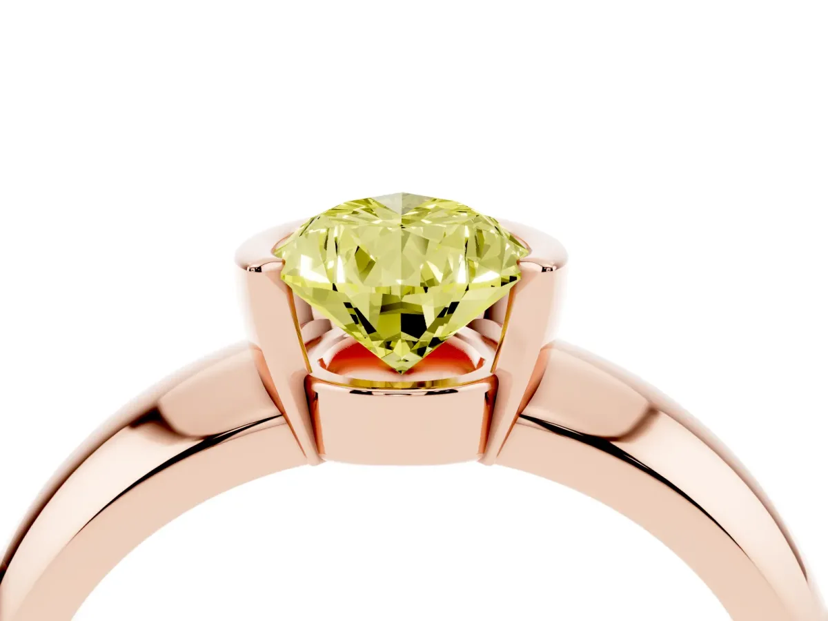 Fancy Yellow Pear Cut Solitaire Tension Set Diamond Ring with Wide Band Rose gold