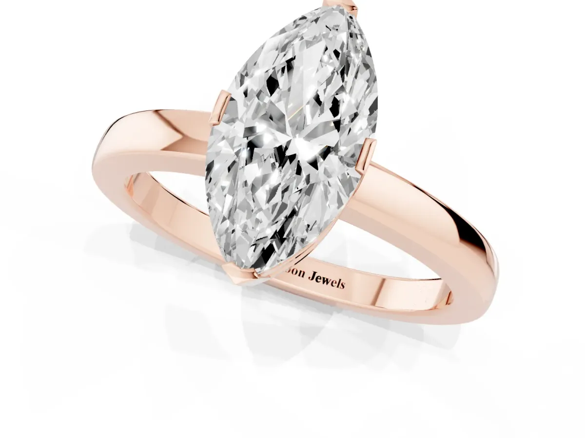 Marquise Cut Cut Solitaire Ring with Four-Prong Setting and Classic Band Rose gold