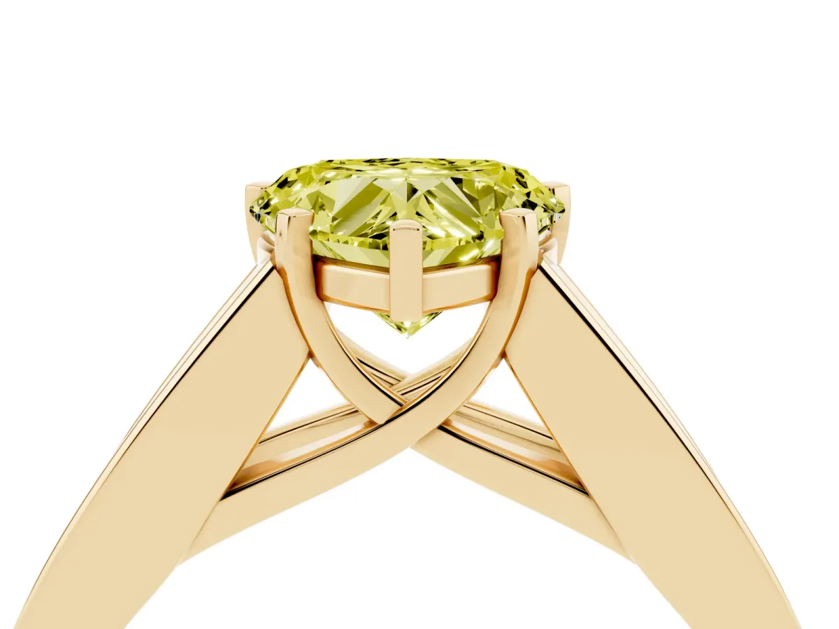 Fancy Yellow Heart Cut Cut Channel Set Solitaire Ring with Four-Prong Setting Yellow gold
