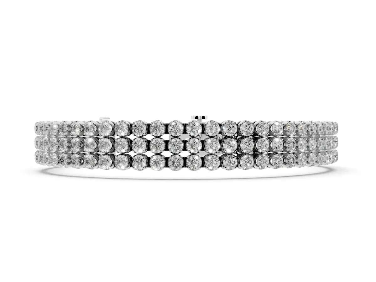 Three-Row Round Diamond Tennis Bracelet with Bezel Setting Silver